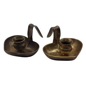 Vintage Solid Brass Heart-Shaped Chamberstick Taper Candle Holders India